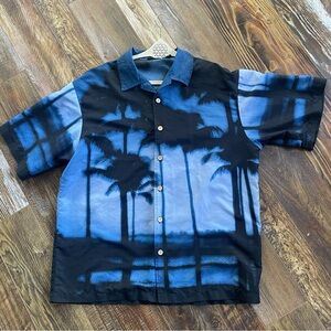 Vintage Street Culture Blue Palm Trees Single Stitch Button Down Shirt Mens XL